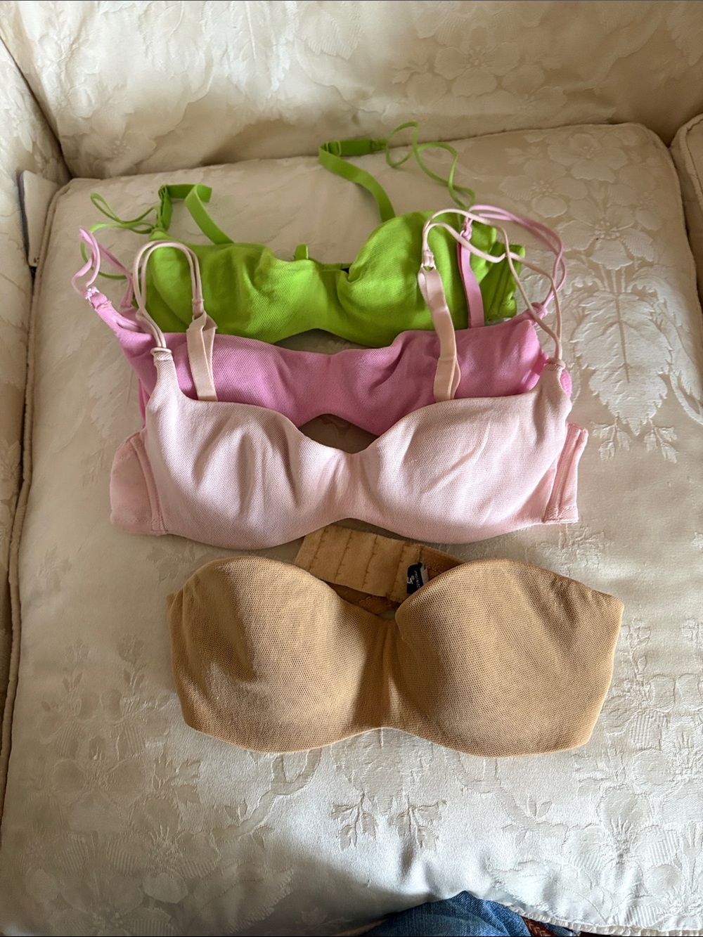 Cosabella Four-Piece Convertible Bra Set in Green, Pink, Blush & Tan
